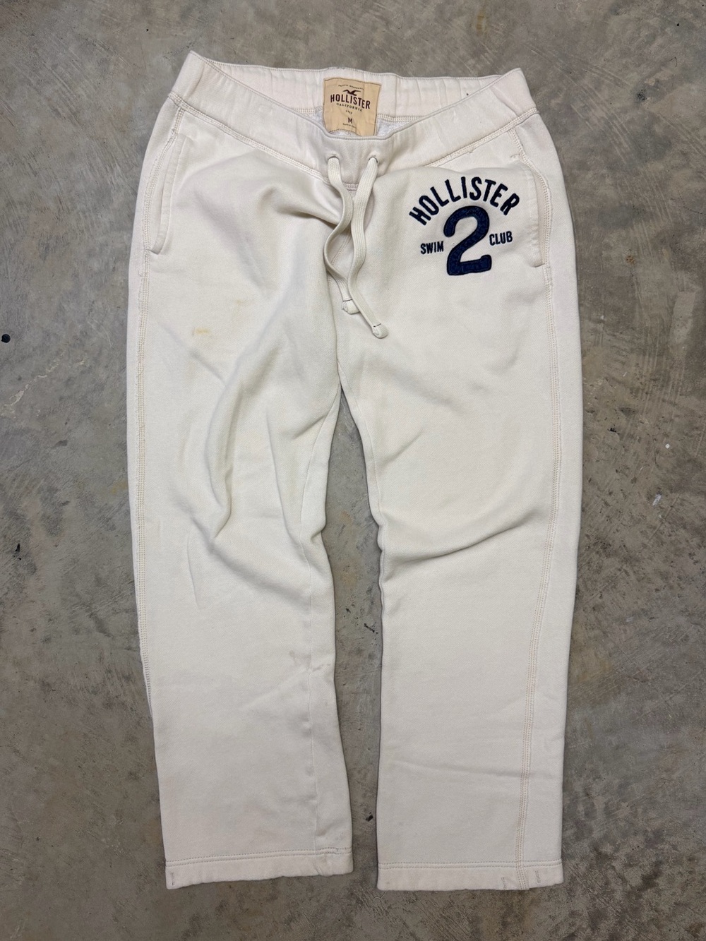 Hollister Cream Wide-Leg Y2K Sweatpants with Navy Logow